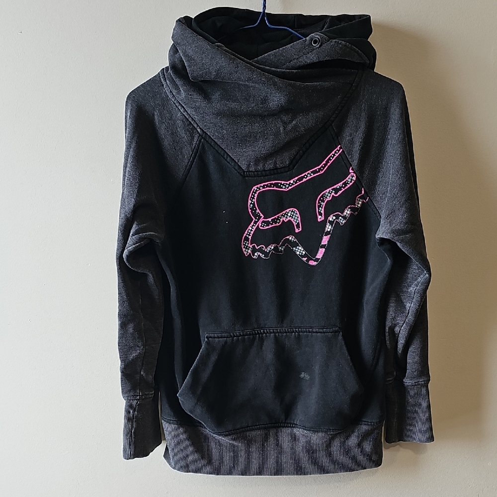 Fox Women's Black & Dark Gray Pullover Hoodie with Pink Logo